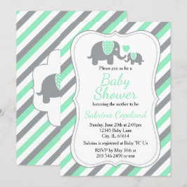 Mint Green und Gray Elephant 🐘 | Babydusche Einladung