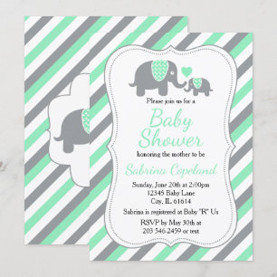 Mint Green und Gray Elephant 🐘   Babydusche Einladung