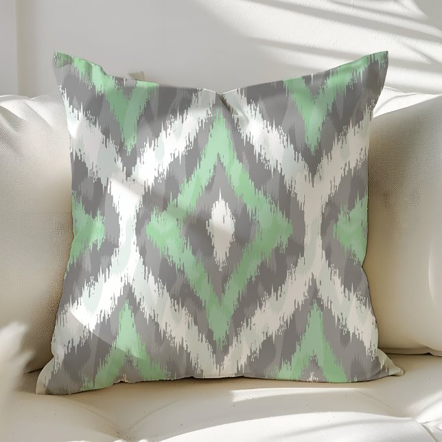 Mint Green und Gray Ogee Ikat Muster Kissen (Von Creator hochgeladen)