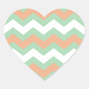 Mint Green und Peach Zigzags Herz-Aufkleber