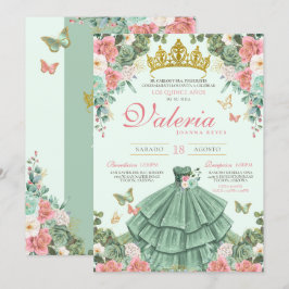 Mint Green und Rosa Elegantin Prinzessin Quinceañe Einladung