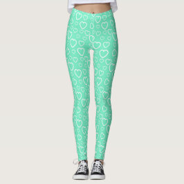Mint Green und White Liebe Hörmuster Leggings