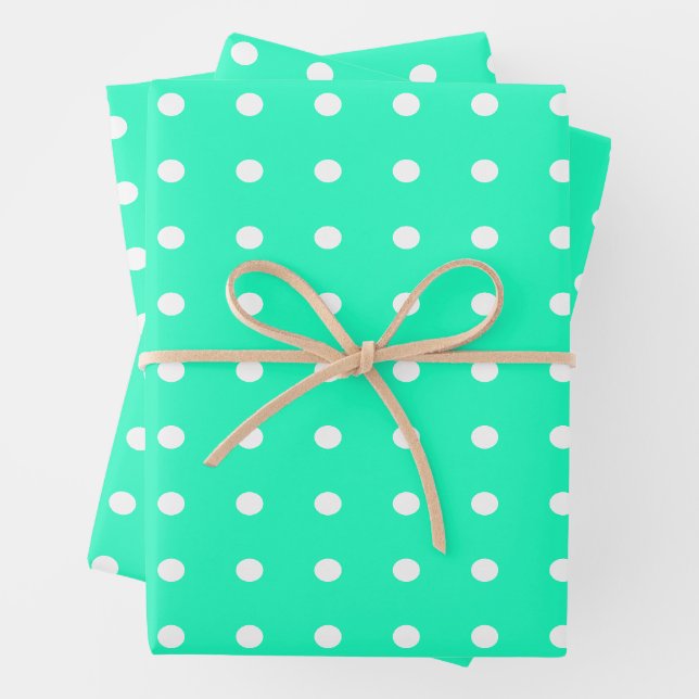 Mint Green und White Polka Dots Geschenkpapier Set (Beispiel)