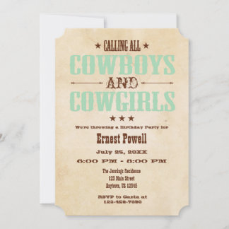 Mint Green Vintag Cowboy Birthday Einladung