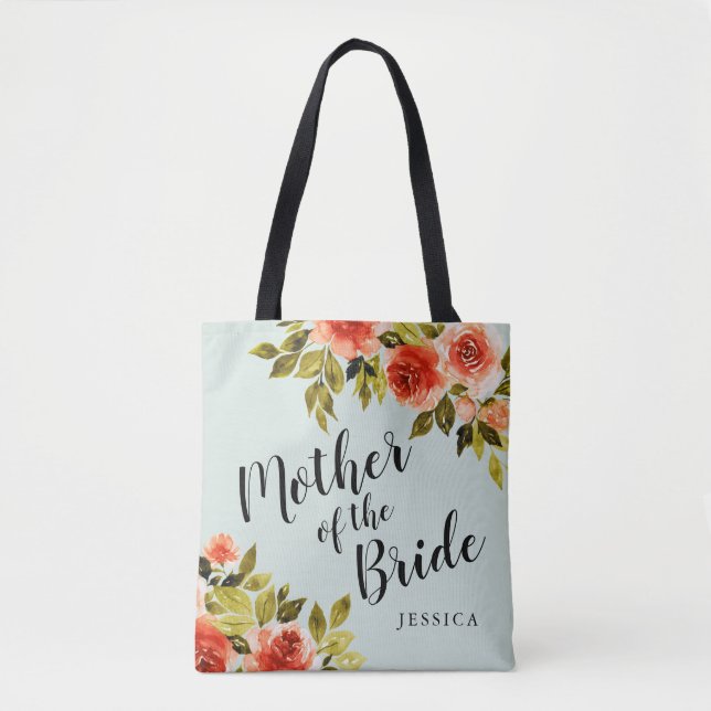 Mint Green Watercolor Blumenmutter der Braut Tasche (Vorderseite)