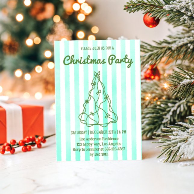 Mint Green Watercolor Stripe Christmas Party       Einladung (Von Creator hochgeladen)
