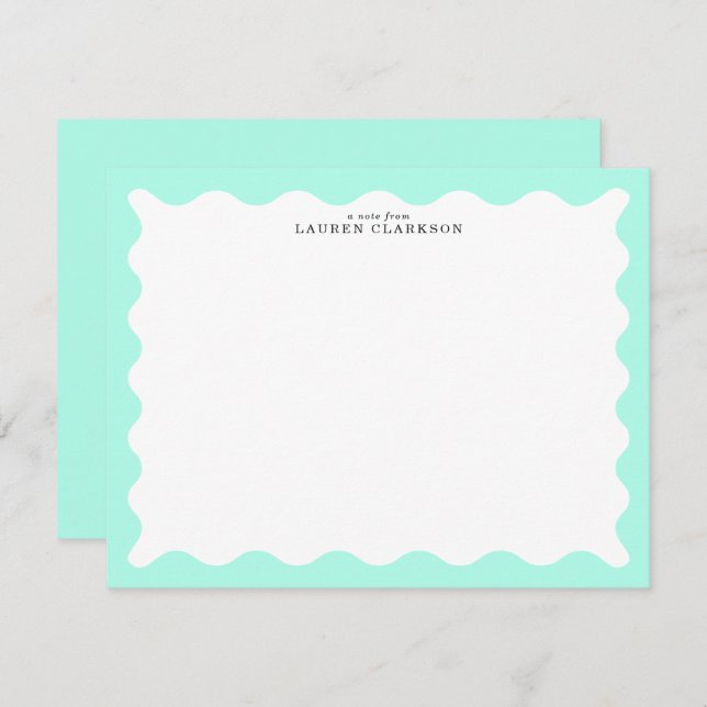 Mint Green Wavy Frame Note Card Einladung (Vorne/Hinten)