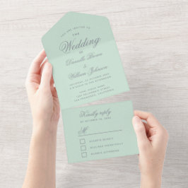 Mint Green Wedding Elegante Calligraphy Script UAW All In One Einladung