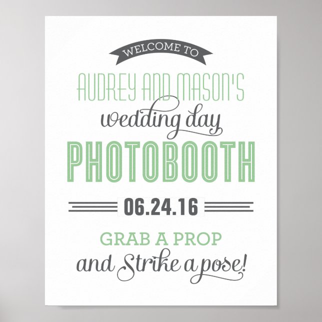 Mint Green Wedding Foto Booth Sign Poster (Vorne)