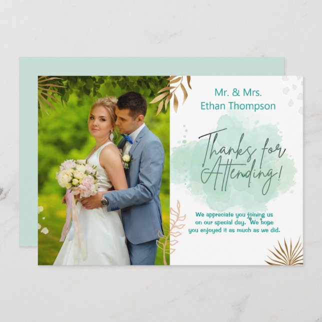 Mint Green Wedding Foto Flat Danke Karte (Vorne/Hinten)