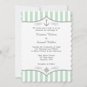 Mint Green White Gray Nautical Wedding Einladung