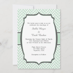 Mint Green White Herringbone Hochzeitseinladung Einladung
