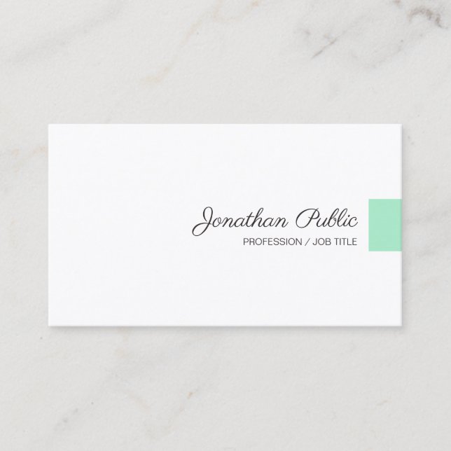 Mint Green White Modern Handgeschriebener Skriptna Visitenkarte (Vorderseite)