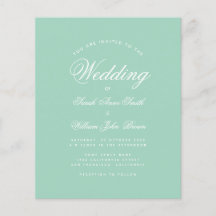 Mint Green White Script Budget Einladung Hochzeit