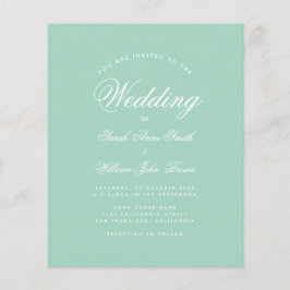 Mint Green White Script Budget Einladung Hochzeit