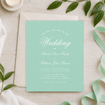 Mint Green White Script Budget Einladung Hochzeit