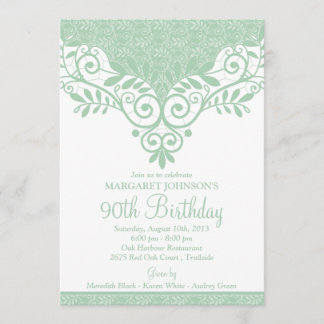 Mint Green White Vintag Lace 90. Geburtstag Einladung