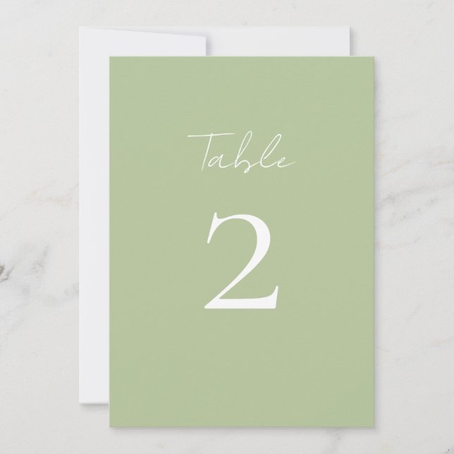 Mint Green & Whitel Script Wedding Tischnummer (Vorderseite)