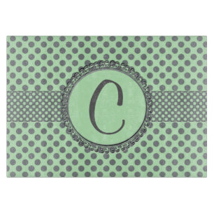 Mint Green With Grey Polka Dots-Monogram STaylor Schneidebrett