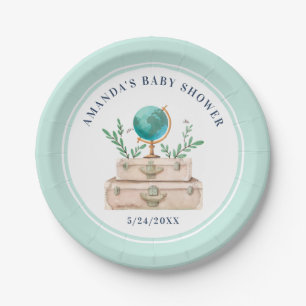 Mint Green World Travel Suitcases Baby Shower Papa Pappteller