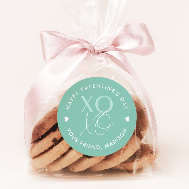 Mint Green XOXO Personalisierter Valentinstag Runder Aufkleber (Von Creator hochgeladen)