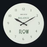 Mint Green Yoga Große Wanduhr<br><div class="desc">Calming yoga wall clock designed in soft mint green tones with deep green numbers for a clean and natural look. The minimalist design features the mindful words “Breathe, Balance, Flow”, reflecting the peaceful rhythm of yoga and meditation practice. The fresh mint color creates a relaxing atmosphere, making this clock perfect...</div>