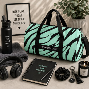 Mint Green Zebra Stripes Muster Duffle Bag