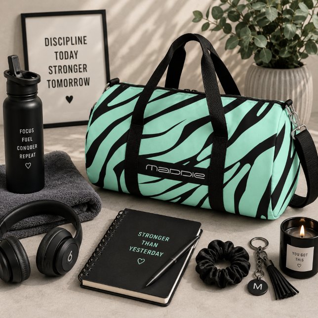 Mint Green Zebra Stripes Muster Duffle Bag (Von Creator hochgeladen)