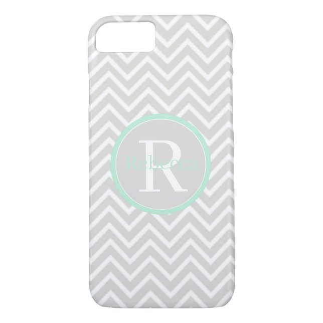 Mint Green Zickzack Monogram Karel da Case-Mate iPhone Hülle (Rückseite)