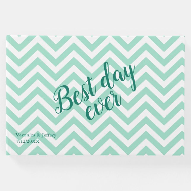 Mint Green Zickzack Pattern Hochzeit Gästebuch (Vorderseite)