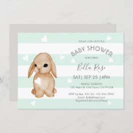 Mint Grey Bunny Baby Shower Invitations
