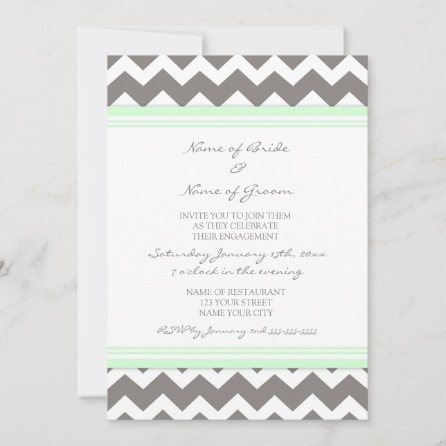 Mint Grey Chevron Engagement Party Invitations Einladung (Vorderseite)