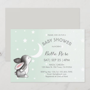 Mint Gris Lune Stars Bunny Baby Douche Invitations