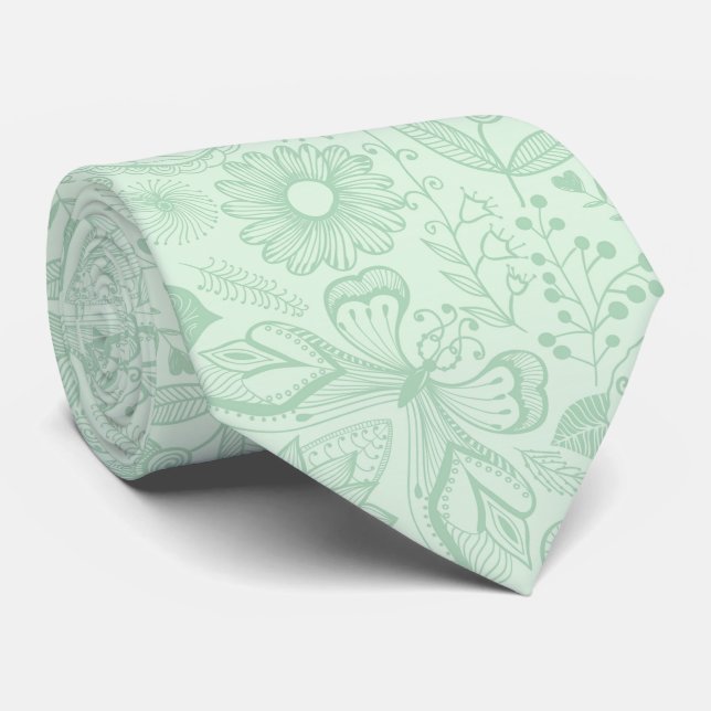 Mint-Grün-Muster der Blumenlatte Krawatte (Gerollt)