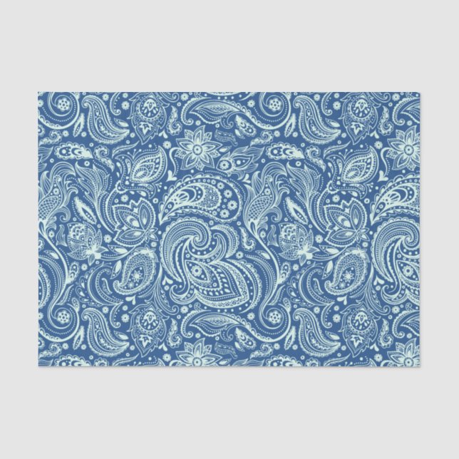 Mint-grüne Blütenpaisley Custom Blue Hintergrund Seidenpapier (Vorderseite)