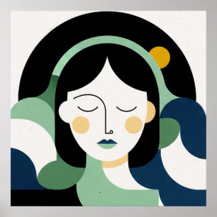 Mint-Harmonie: Minimalistisches abstraktes Porträt Poster