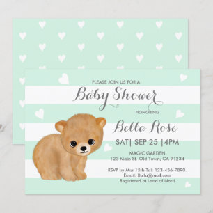 Mint Heart Bear Baby Shower Einladungen