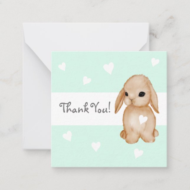 Mint Heart Bunny Baby Dusche Danke Karten (Vorderseite)