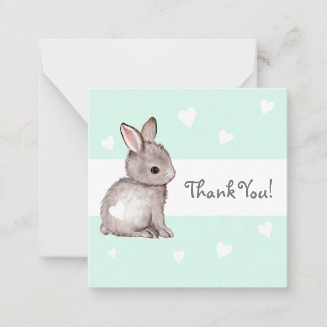 Mint Heart Bunny Baby Dusche Vielen Dank Notizen (Vorderseite)