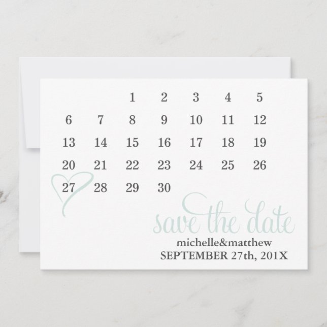 Mint Heart Kalender Hochzeit speichern Sie das Dat Save The Date (Vorderseite)