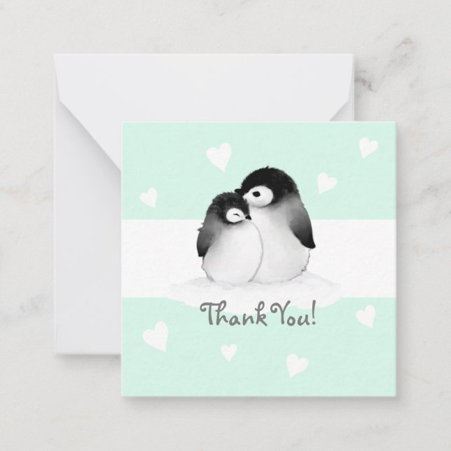 Mint Heart Penguin Merci Carte pour notes (Devant)