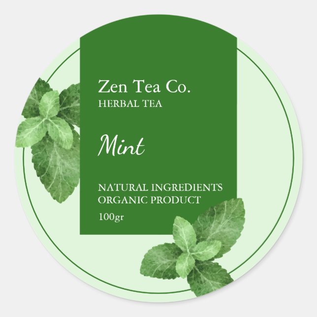 Mint Herbal Tea Business Label Runder Aufkleber (Vorderseite)
