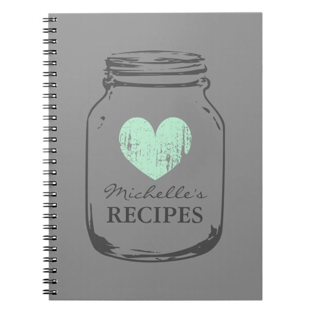 Mint Herz Vintage Mason Glas-Rezept Notebook Notizblock (Vorderseite)