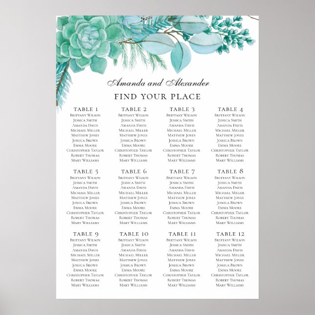 Mint Hochzeit. Aquarellfarben-Sitzdiagramm Poster (Vorne)