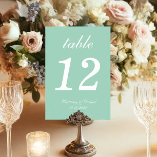 Mint Hochzeit Weiß Schrift Kalligrafie Einfach Grü Tischnummer