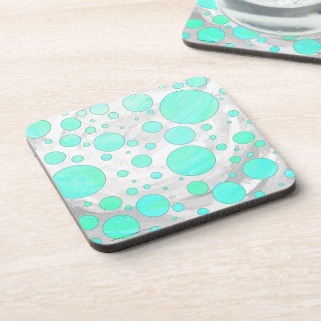 Mint Ice Aqua Blue Polka Dots Getränkeuntersetzer (Linke Seite)