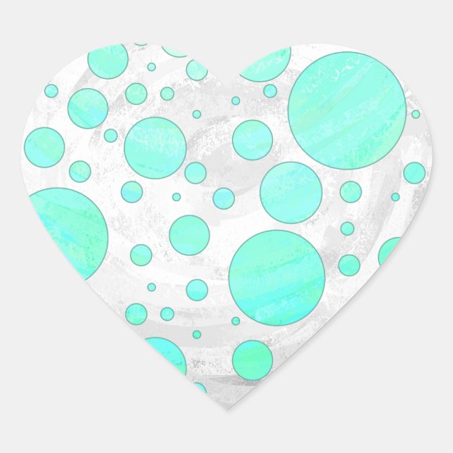 Mint Ice Aqua Blue Polka Dots Herz-Aufkleber (Vorderseite)