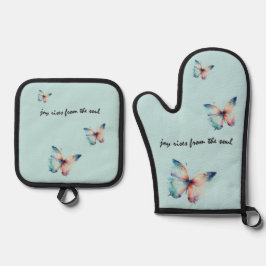 Mint Joy erhebt sich vom Soul Butterfly Ofenhandschuh & Topflappen-Set