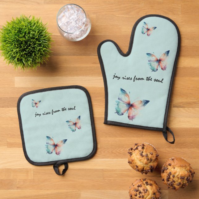 Mint Joy erhebt sich vom Soul Butterfly Ofenhandschuh & Topflappen-Set (Oben Unten)