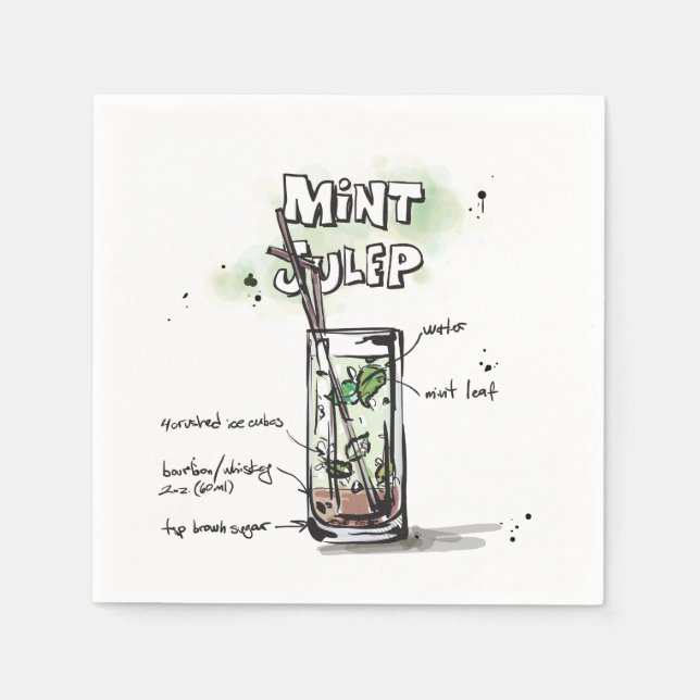 Mint Julep Drink Rezept Cocktail Napkin Serviette (Vorderseite)
